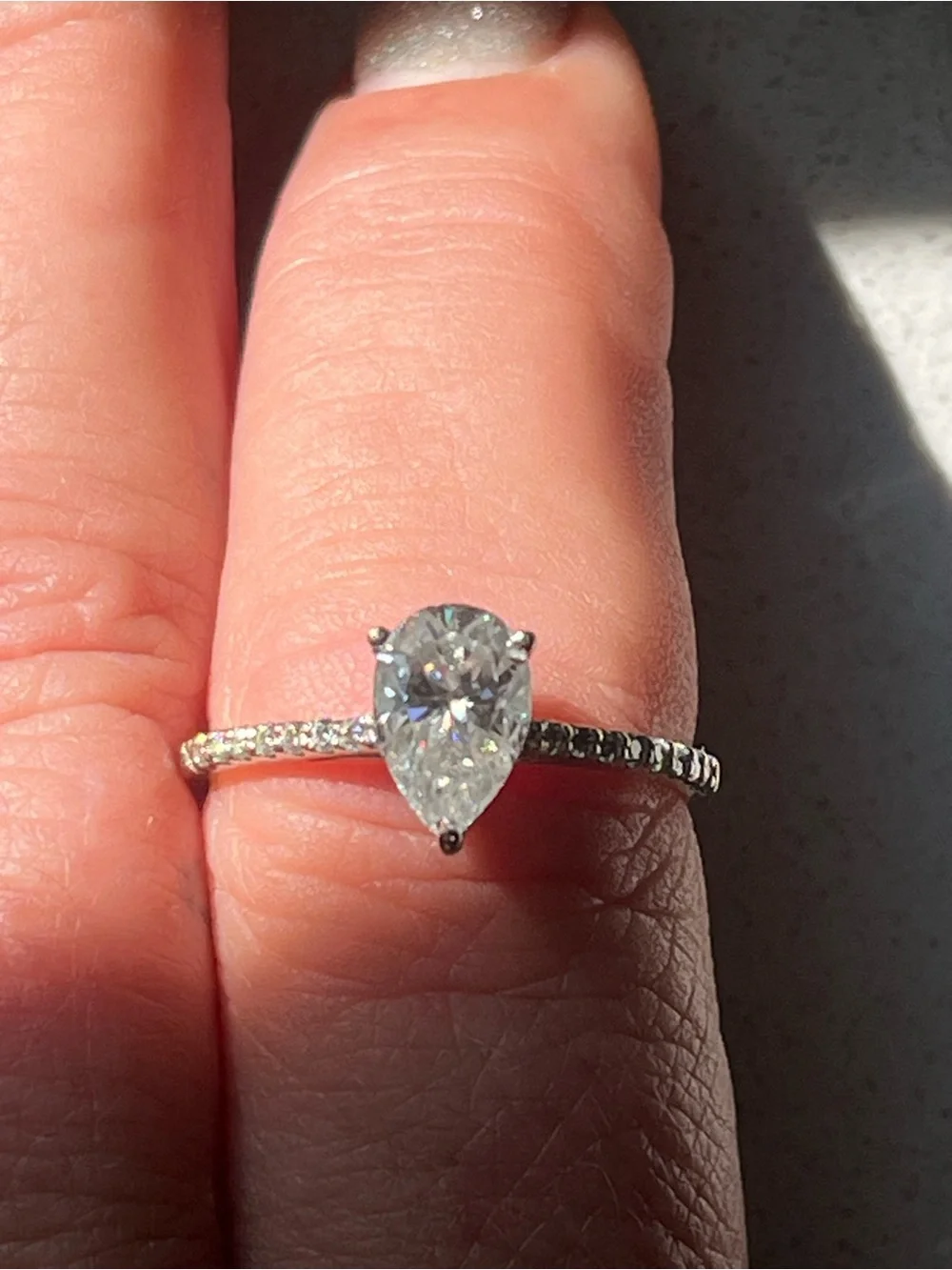 14k White Gold Pear-Shaped Moissanite Pavé Engagement Ring